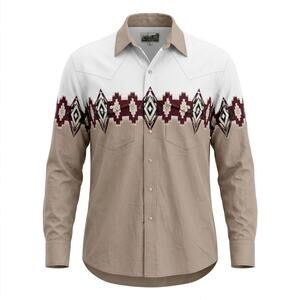 Vintage Express Rider Beige Western Geometric Button-Up Shirt Men Size L